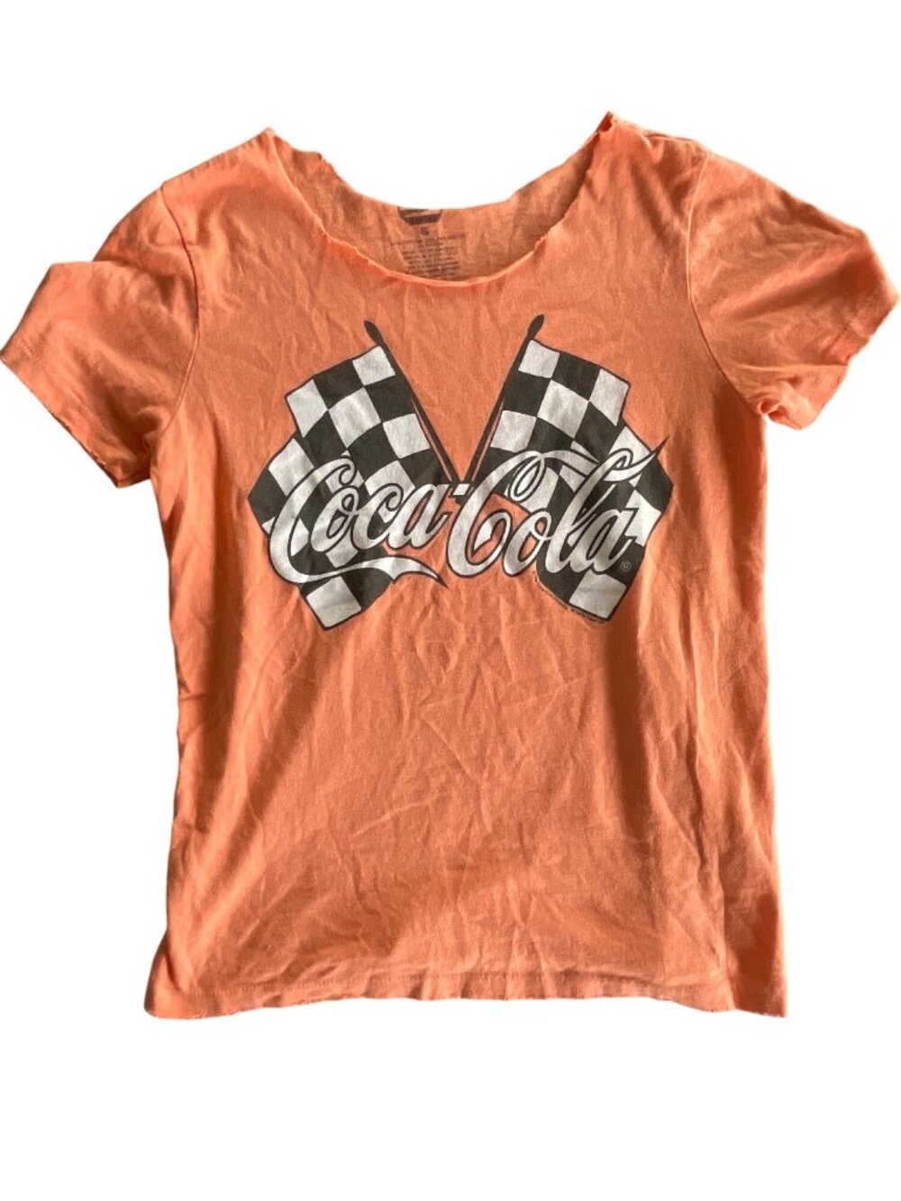 Vintage Coca-Cola Racing Graphic T-Shirt Orange Womens S Soft Cotton Blend